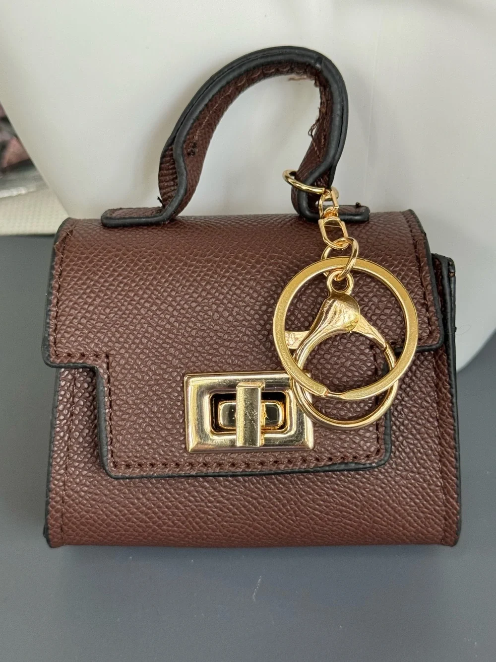 NWOT Mini Micro Satchel Bag Keychain Charm Purse Gold Hardware Keyring Brown